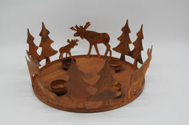 Kerzenteller Adventskranz Metall rost Tannen Hirsche / Elche Wald Weihnachten