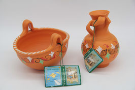 Baleares Keramik Schale und Vase orange bemalt