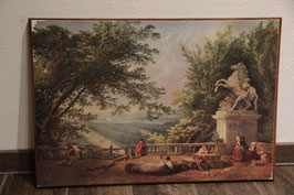 alter Kunstdruck auf Holz - Hubert Robert - Die Terrasse von Marly