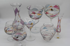 Pop Art Glas bunt Muster Lucka Vase Handbemalt K&K Cognacschwenker Kerzenglas
