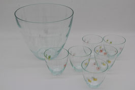 altes Bowleservice Mid Century Streifen Quadrate Glas