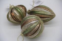 Weihnachtsanhänger Kugel / Zwiebel / Zapfen gestreift grün braun Glitzer