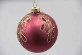 Weihnachtskugel Christbaumkugel dunkelrosa mit goldenen Blättern