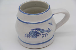 blau cremeweißer Krug Strehla Keramik DDR 9019 bauchig mit Henkel