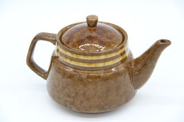 kleine braune Teekanne Keramik retro beige Streifen