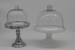 Formano Tortenplatte Tortenständer mit Haube vintage Glashaube Metall weiß