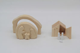 kleine Holzkrippe Mini räder in Häuschen Porzellanfiguren