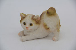 Polyresin Katzenfigur spielend weiß rot gefleckt Kitten