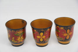 3x Becher Khokhloma Lackmalerei Russische Volkskunst Holz DDR UdSSR Chochloma