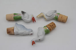 Schnapsausgießer Schnapskopf Flaschenausgießer Robbe Storch Pelikan Gans Porzellan
