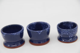 3er Set kleine blaue Christian Richter Keramikeierbecher Handarbeit getöpfert