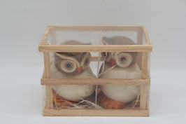 2er Set Keramik Eulenfiguren in Holzbox OVP Neu Keramikeulen Dekofiguren Eulen