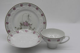 3tlg. Sammeltassengedeck CP Lettin Porzellan Ornament Rosenbouquet rosa grün DDR