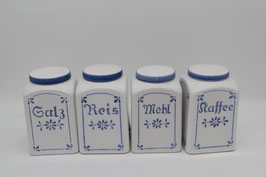 alte AK Vorratsdose Keramik eckig blau weiß Muster Salz Reis Mehl Kaffee
