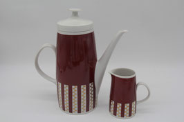 DDR Fine China Lichte Porzellan Kaffeekanne Milchkännchen Mid Century rot gold