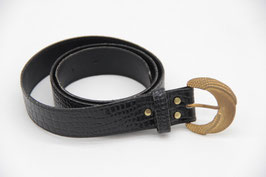 Produktnameschwarzer Echtleder-Gürtel Damengürtel golden animal Prägung Rept. 80 Br. 2,9cm