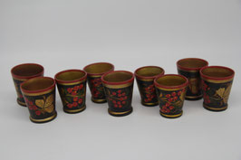 9tlg. Set Khokhloma Lackmalerei Russische Volkskunst Holz Becher DDR UdSSR