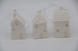 Porzellananhänger weiß gold Häuser