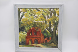 Sigrid Maerker "Klosterruine Boitzenburg" Öl gerahmt 30x30cm Ruine im Wald