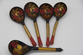 5er Set Löffel Khokhloma Lackmalerei Russische Volkskunst Chochloma DDR UdSSR