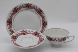3tlg. Sammeltassengedeck CP Lettin Porzellan rosa rot ocker retro Muster