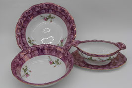 Walbrzych Poland lila Porzellan Perlmutt Rosenmotiv Schüssel Schale Sauciere