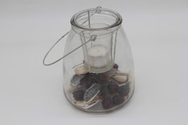 schlichtes Windlicht Glas mit Teelichthalter mit Deko Glaswindlicht mit Henkel