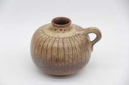Keramik Kugelvase Midcentury Strehla DDR mit Henkel braun Streifen 9025