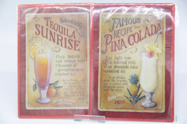 2er Set Blechschilder Postkarten Cocktails Tequila Sunrise / Pina Colada retro