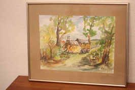 Charlotte Schwenker original Aquarell gerahmt Heuschober