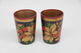 2x Becher Khokhloma Lackmalerei Russische Volkskunst Holz DDR UdSSR Chochloma