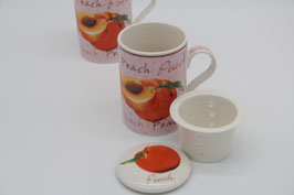 Formano Bone China Teetassen mit Siebeinsatz und Deckel Pfirsich