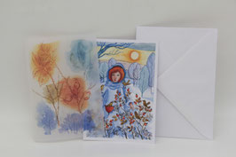 Doppelkarte Weihnachtskarte Postkarte in transparentem Hüllblatt - Christrose / Hagebutte / Waldengel