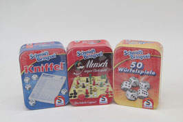 3er Set Minispiele in Blechdose Schmidt Bringsel Kniffel Mensch ärgere Dich nicht Würfelspiele