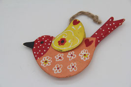 Anhänger Metallvogel Blumen orange rot gelb