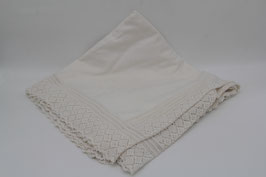 Tischdecke breite Häkelkante Spitze weiß Damast Jagd Wild Handarbeit 140x145cm