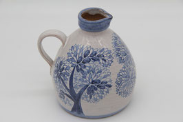 grau blaue Vase Keramik handbemalt Krug floral Baum