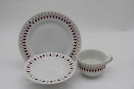 3tlg. Sammeltassengedeck Henneberg Helena Porzellan magenta gold Muster DDR