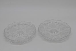 2er Set Dessertschalen Kuchenteller Bleikristall Kristallglas Rosenmuster geätzt
