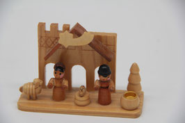 Vintage Retro Bethlehem Krippe Volkskunst DDR? Minikrippe mit Kerzenhalter Holz