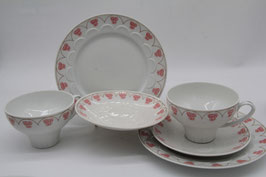 2x 3tlg. Sammeltassengedeck CP Lettin Porzellan Rosen rot gold Blumen-Muster