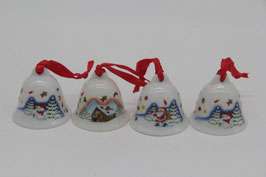 4er Set kleine Porzellanglocken Weihnachten Winter Weihnachtsglocken Anhänger