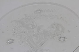 runde Tortenplatte Glas Vogelmotiv Fasan auf 3 Füßchen