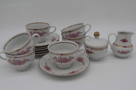 14tlg. Henneberg DDR Kaffeeservice Geschirr Porzellan rosa Rosen gold Dekor