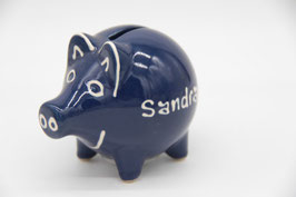 kleines Rheinsberg Keramik Schwein blau Sparschwein Name Sandra