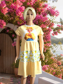 Handmade Stufenkleid Gr. 140 kurzarm  Zitronenmädchen Jersey mitwachsend