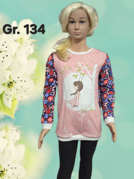 Handmade Pullover Gr. 134 Schaukelmädchen/Blumen mitwachsend