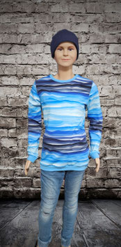 Pullover Gr. 134 blau/wave Jersey Handmade