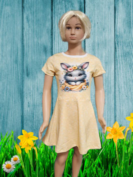 Handmade Kleid in Gr. 128 Hase/gelb kurzarm Ostern mitwachsend
