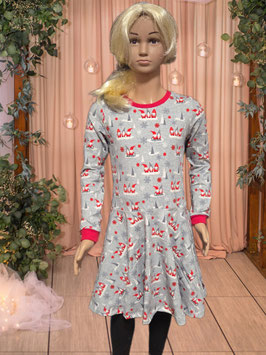 Tellerrockkleid Gr. 134 Wichtel/grau & rot